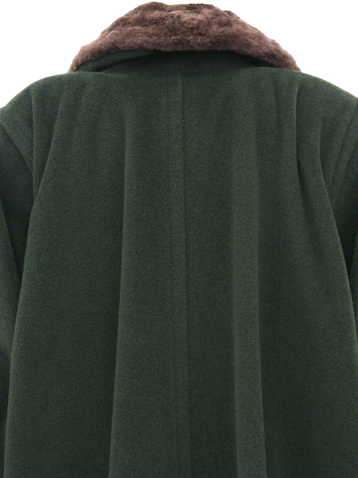 Beaver fur and wool combination long coat in green/brown