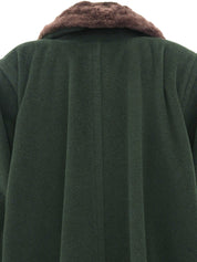 Beaver fur and wool combination long coat in green/brown