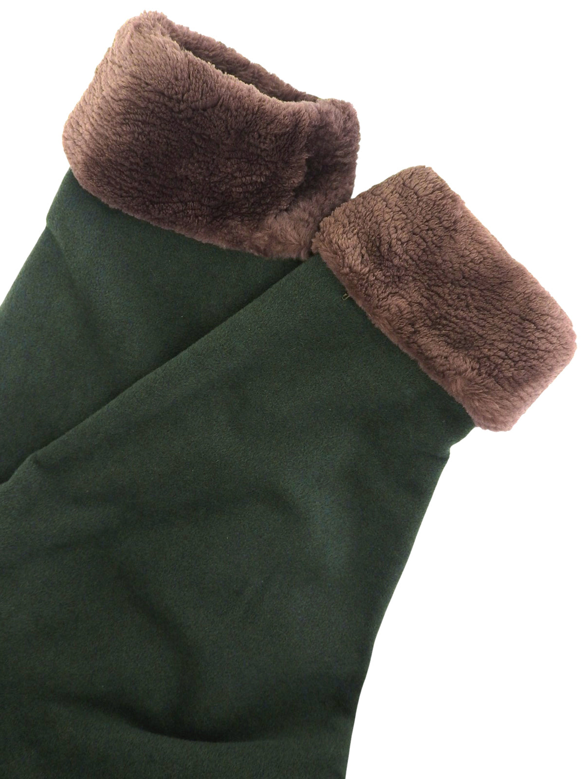 Beaver fur and wool combination long coat in green/brown