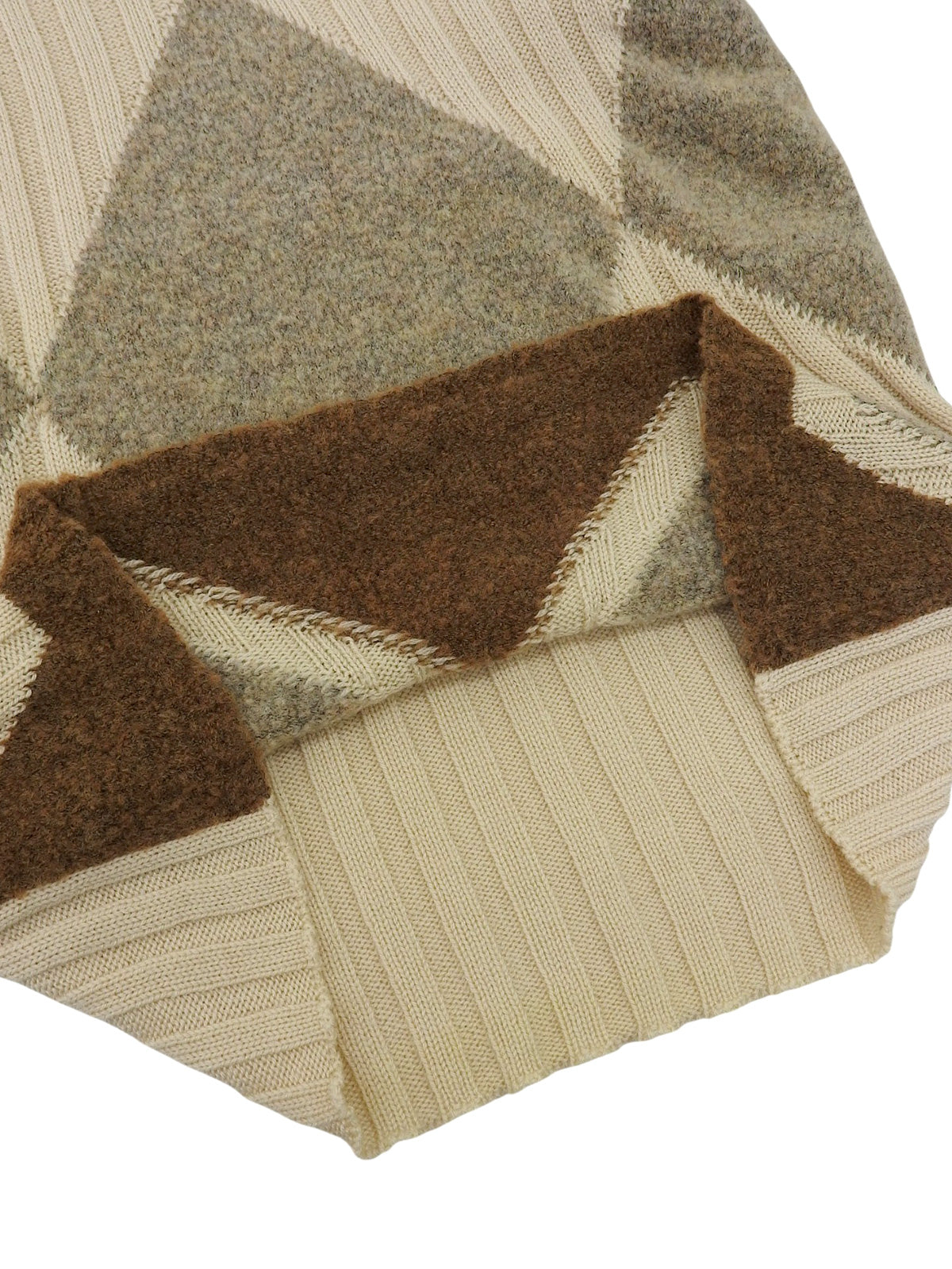 ウールダイヤパターン半袖タートルネックニットトップス ベージュ/ブラウン