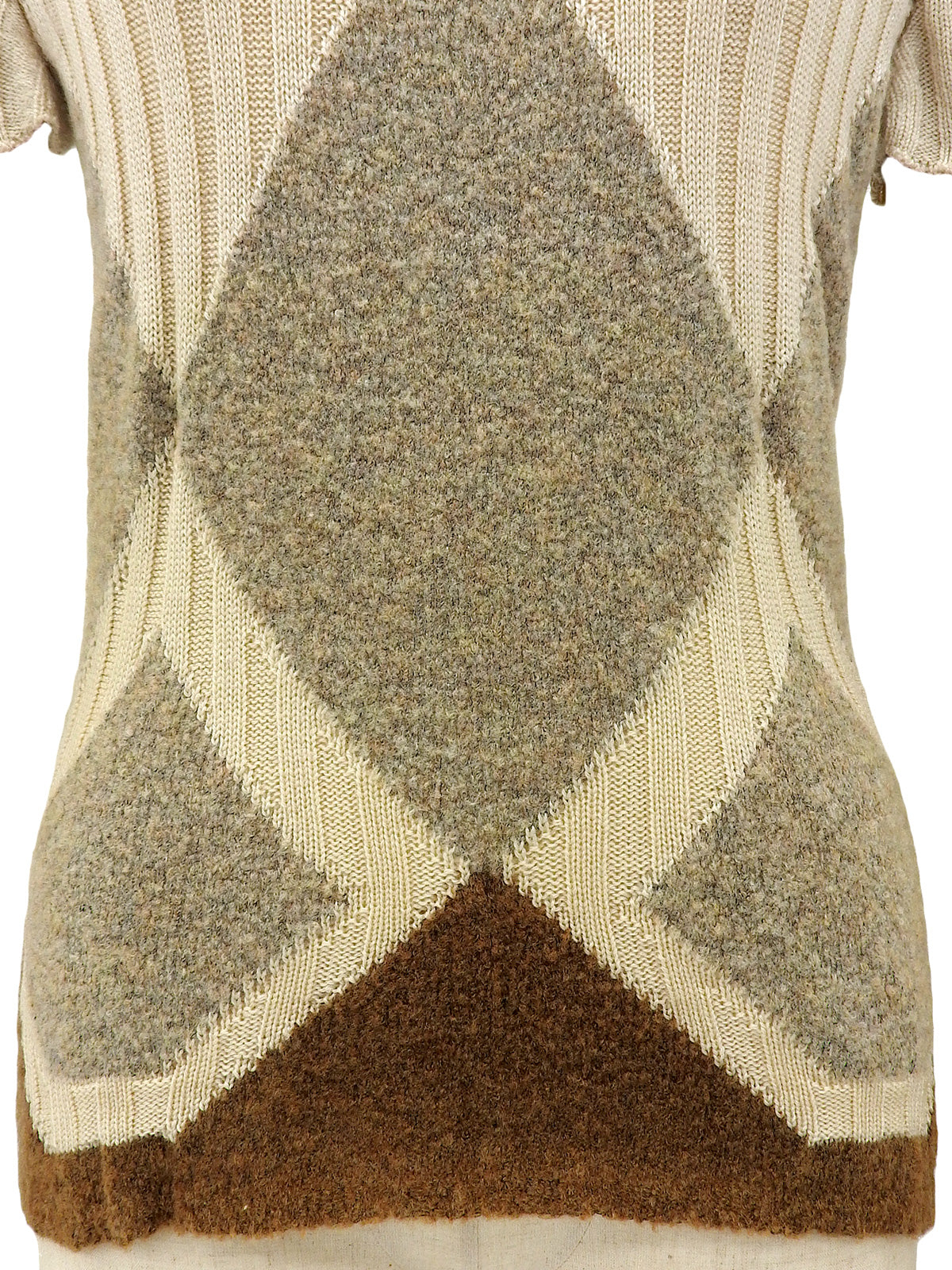 ウールダイヤパターン半袖タートルネックニットトップス ベージュ/ブラウン