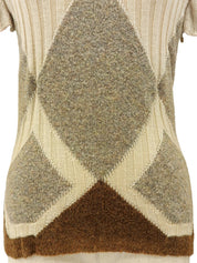 ウールダイヤパターン半袖タートルネックニットトップス ベージュ/ブラウン