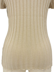 ウールダイヤパターン半袖タートルネックニットトップス ベージュ/ブラウン