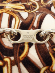 Velour and leather combination horsebit plate one-shoulder bag in brown/multi