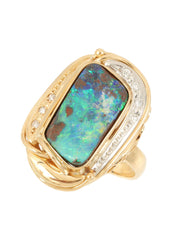 18K Diamond Black Opal Design Ring Gold/Green