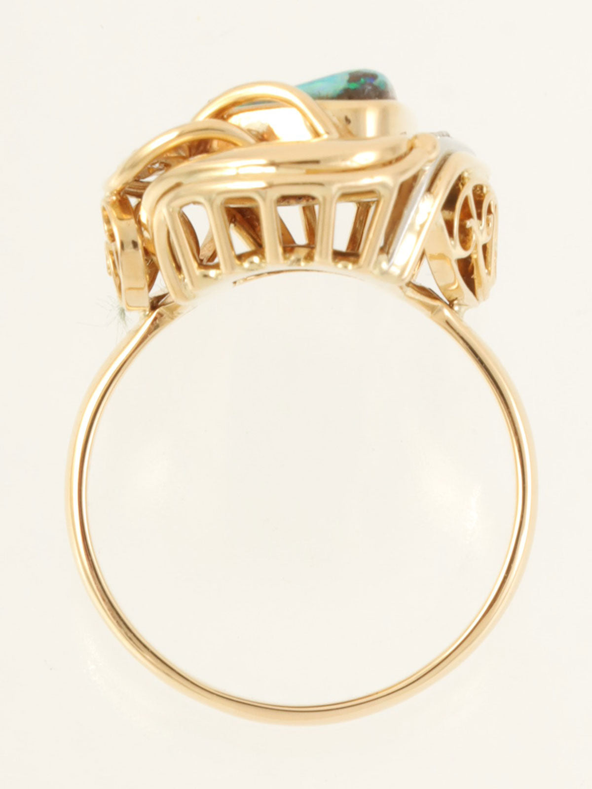 18Kダイヤモンドブラックオパールデザインリング　ゴールド／グリーン