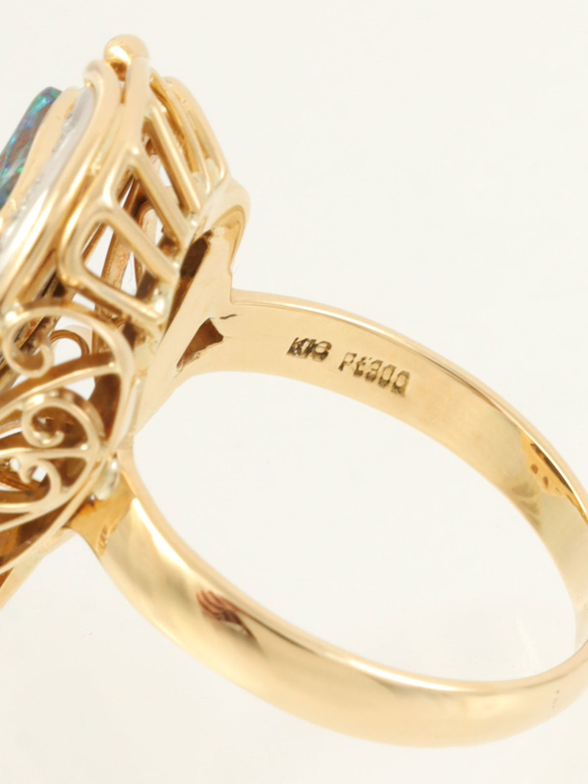 18Kダイヤモンドブラックオパールデザインリング　ゴールド／グリーン