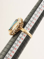 18Kダイヤモンドブラックオパールデザインリング　ゴールド／グリーン