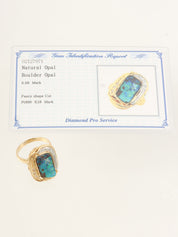 18Kダイヤモンドブラックオパールデザインリング　ゴールド／グリーン