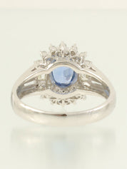 Platinum Sapphire Diamond Ring in Silver/Blue