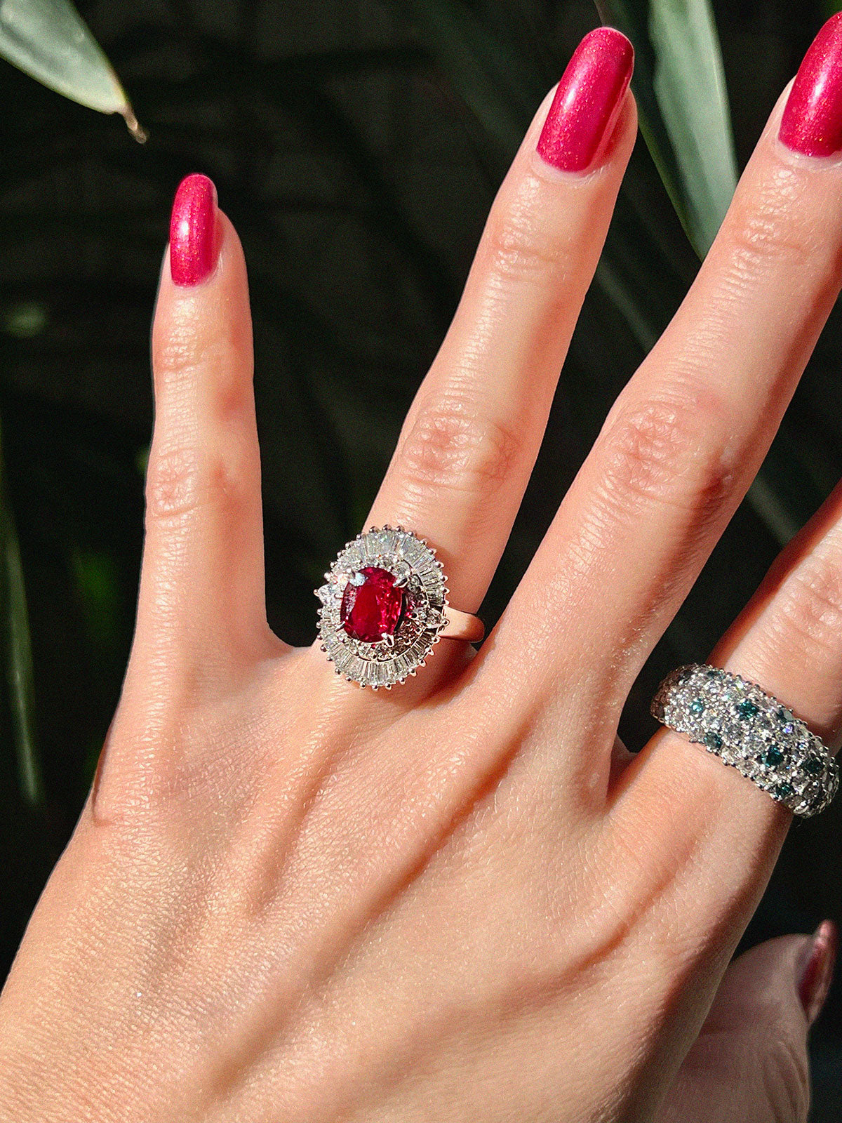 プラチナルビーダイヤモンドリング レッド/シルバー