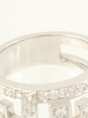18K Diamond Design Cut Ring Silver