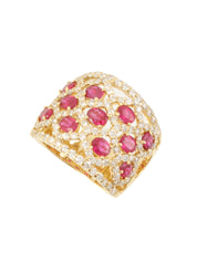 18K Gold/Cherry Red Ruby and Diamond Design Ring
