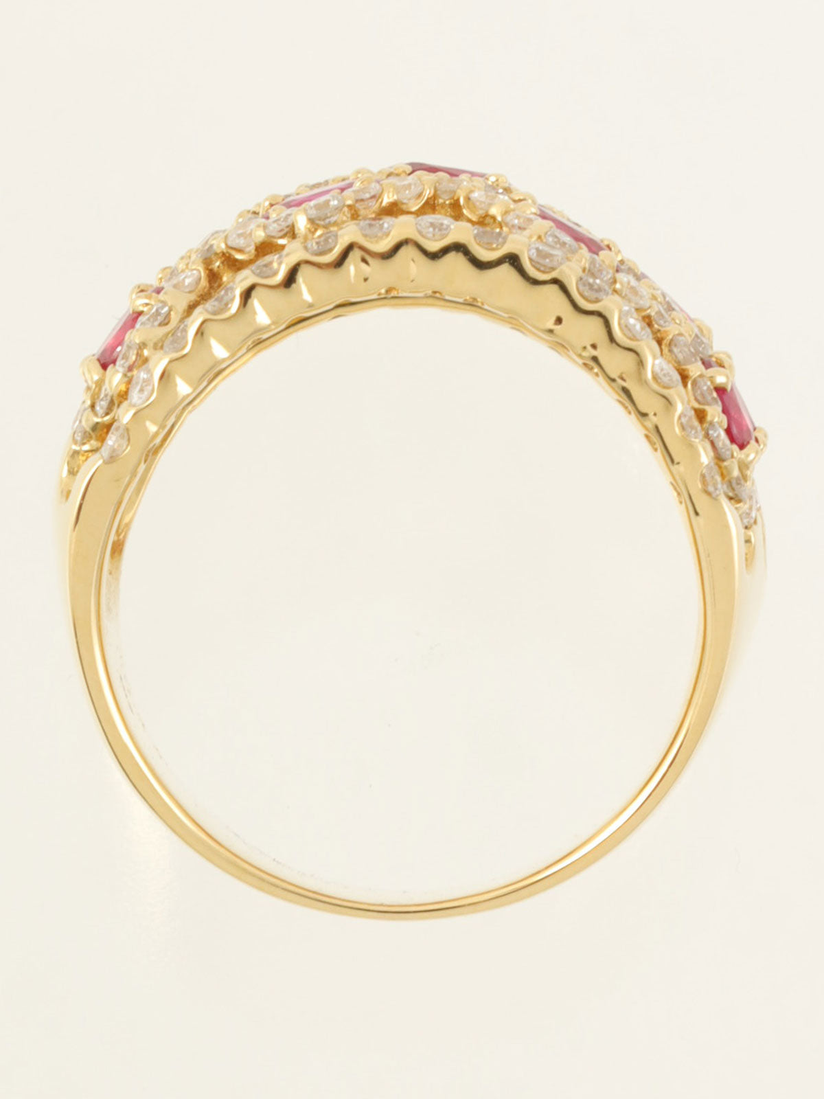 18K Gold/Cherry Red Ruby and Diamond Design Ring