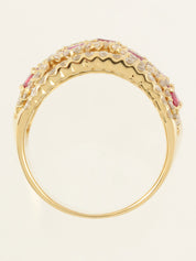 18K Gold/Cherry Red Ruby and Diamond Design Ring