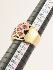 18K Gold/Cherry Red Ruby and Diamond Design Ring