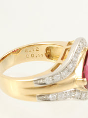 18K Platinum Tourmaline Diamond Ring in Gold/Red