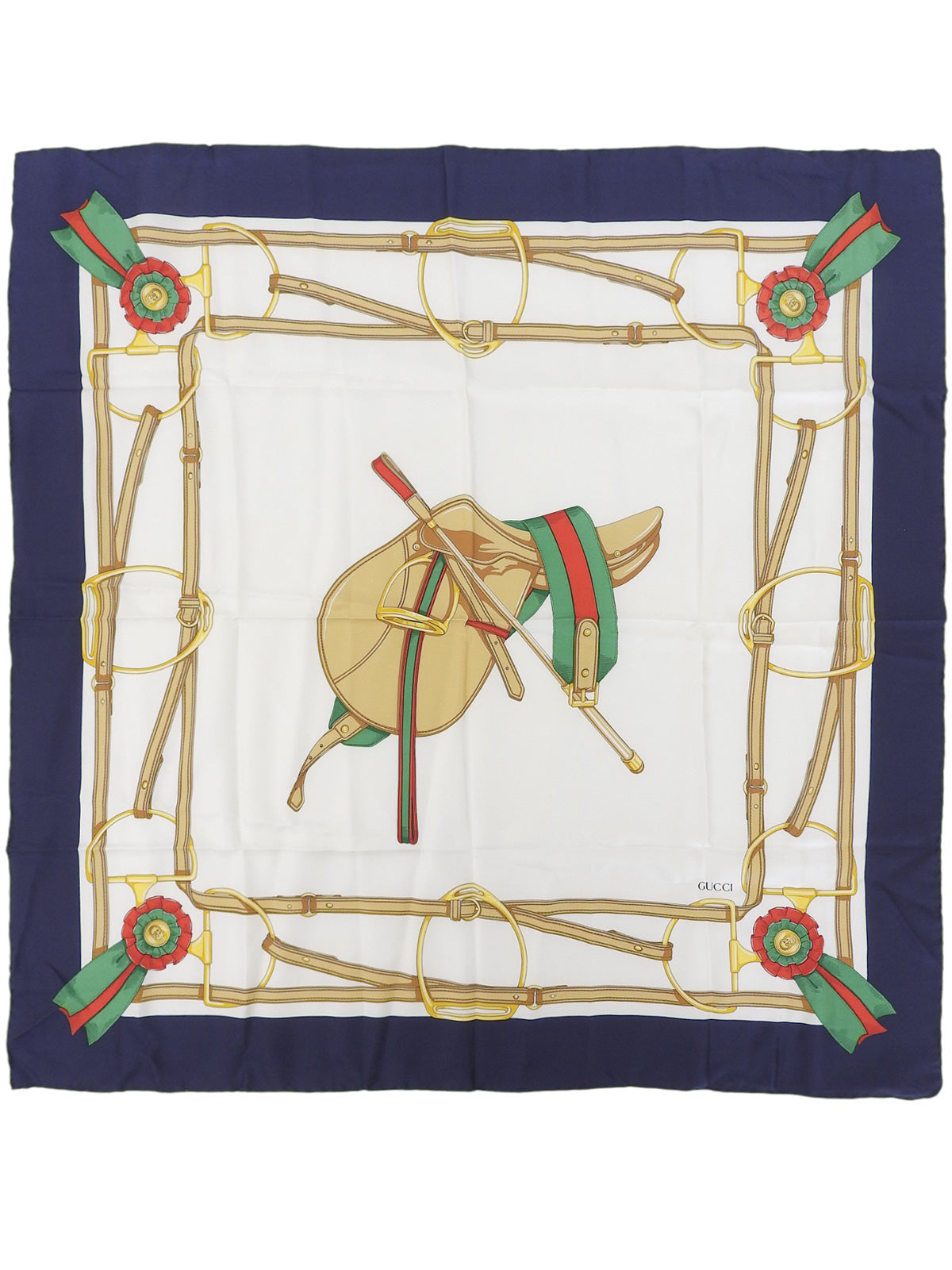 ホースビットパターンスカーフ　ホワイト/ネイビー