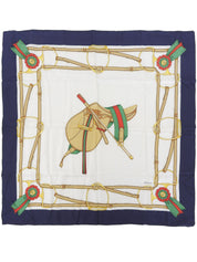 ホースビットパターンスカーフ　ホワイト/ネイビー