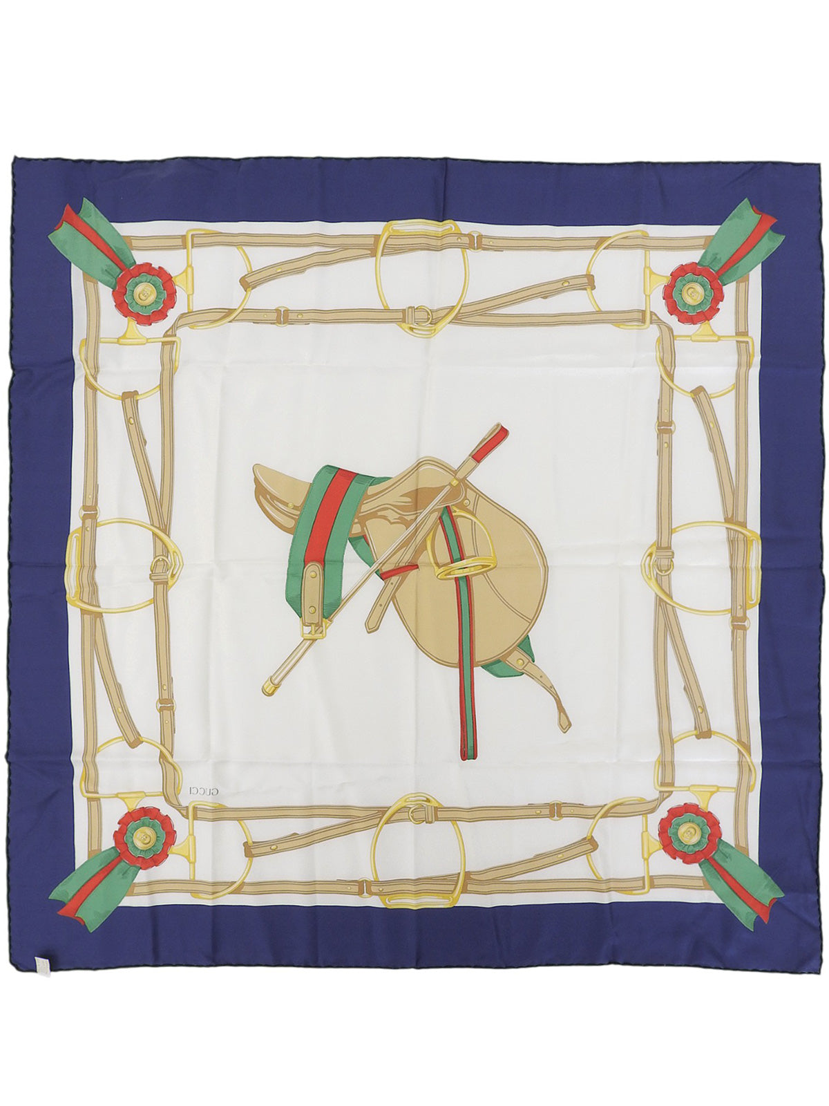 ホースビットパターンスカーフ　ホワイト/ネイビー