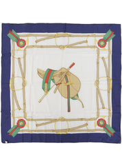 ホースビットパターンスカーフ　ホワイト/ネイビー