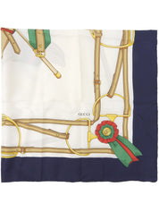 ホースビットパターンスカーフ　ホワイト/ネイビー