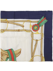 ホースビットパターンスカーフ　ホワイト/ネイビー