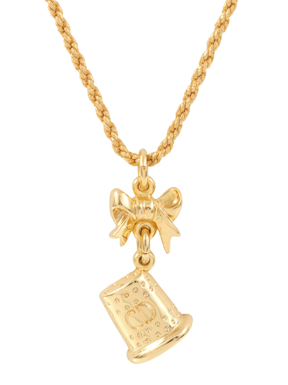 Ribbon Bell Motif Logo Necklace Gold