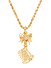 Ribbon Bell Motif Logo Necklace Gold