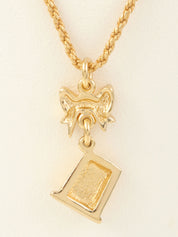 Ribbon Bell Motif Logo Necklace Gold