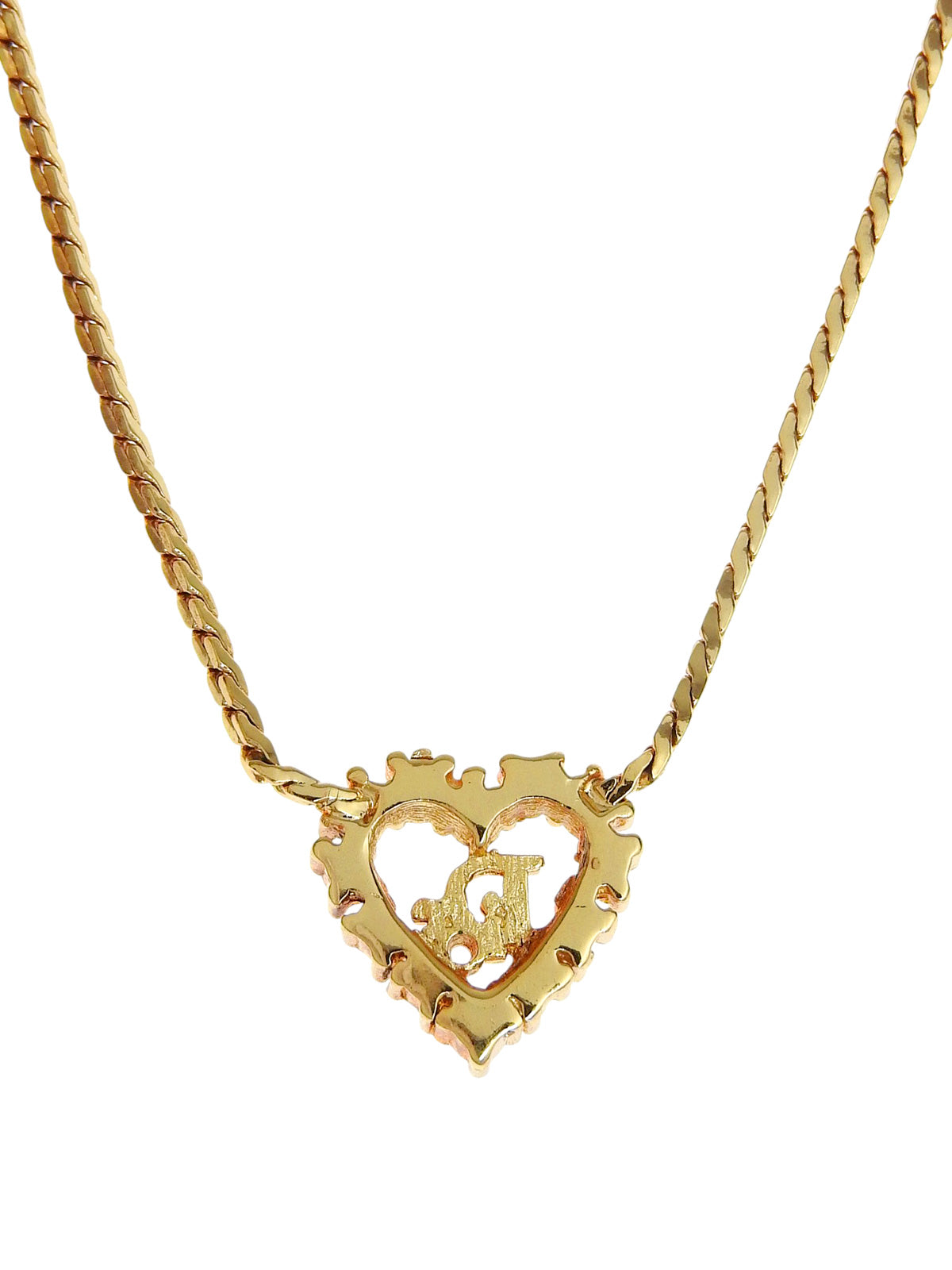 ラインストーンハートロゴカットアウトネックレス　ゴールド