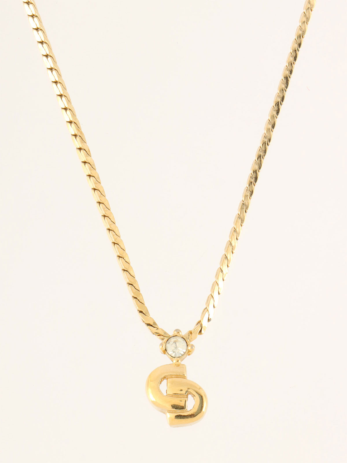 Rhinestone Logo Plate Necklace Gold