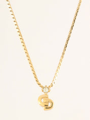 Rhinestone Logo Plate Necklace Gold