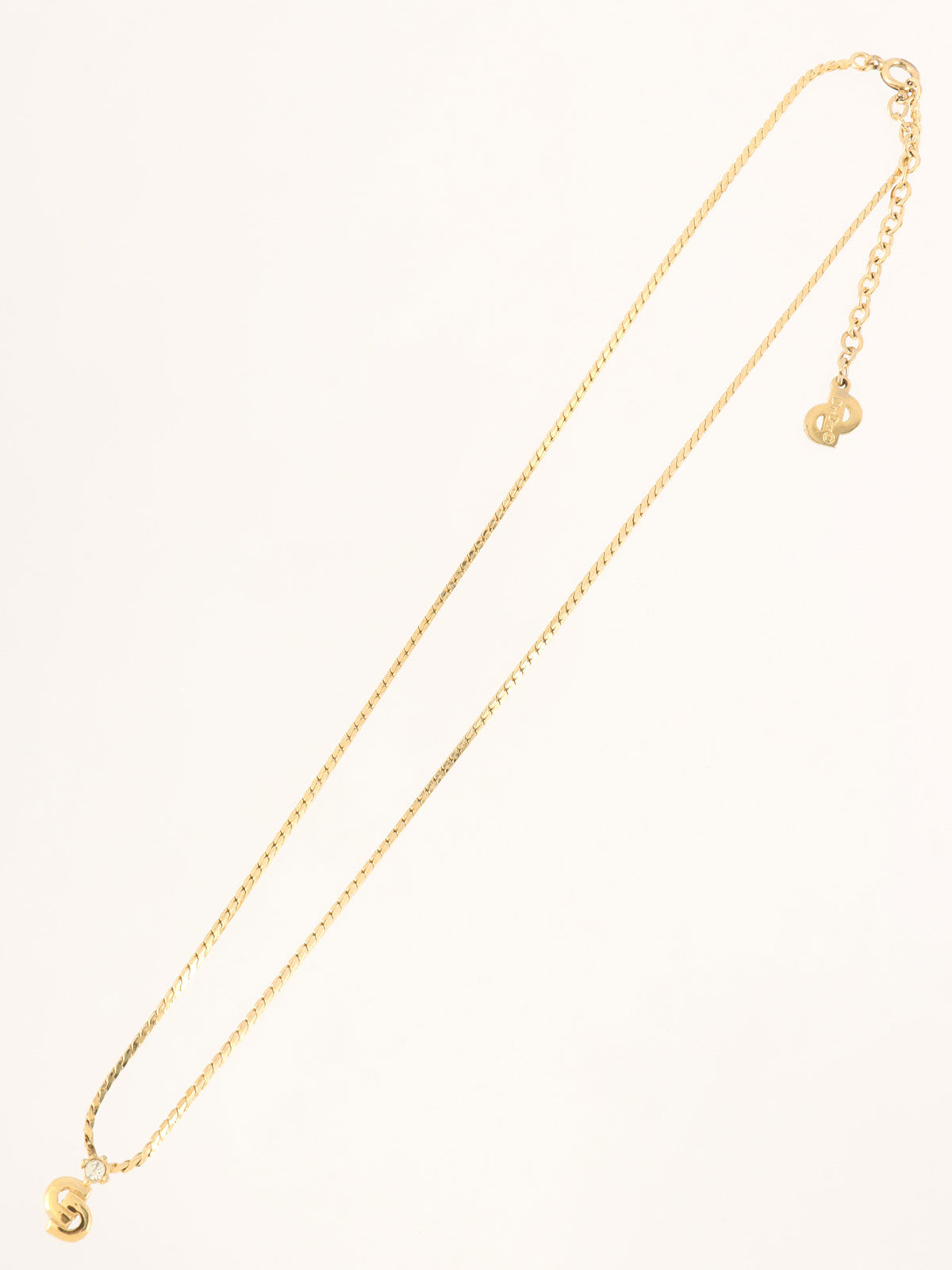 Rhinestone Logo Plate Necklace Gold