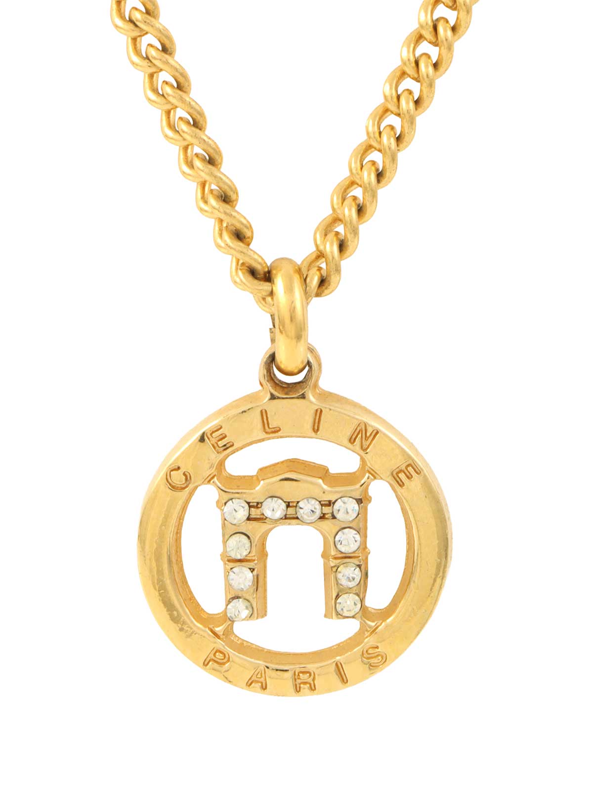 Rhinestone Triomphe Arch Necklace in Gold