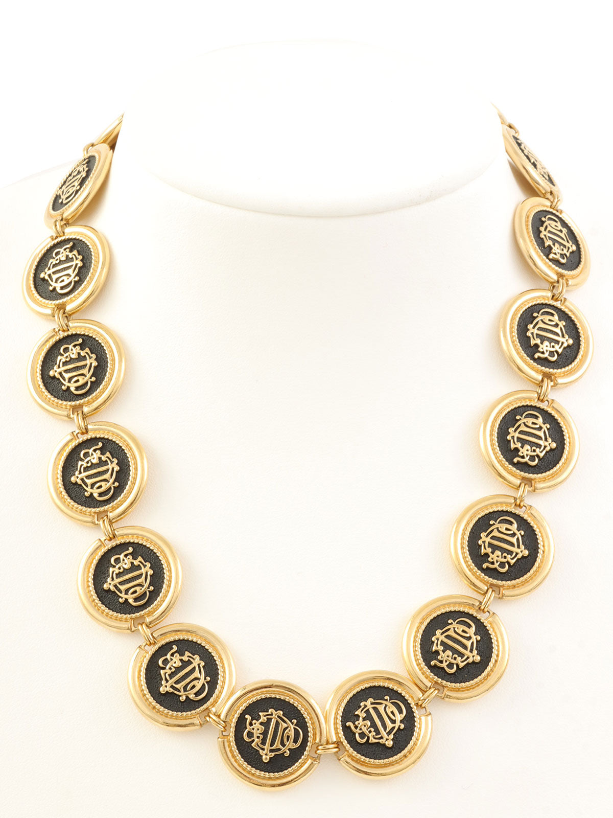 Round Emblem Logo Plate Necklace Gold/Black