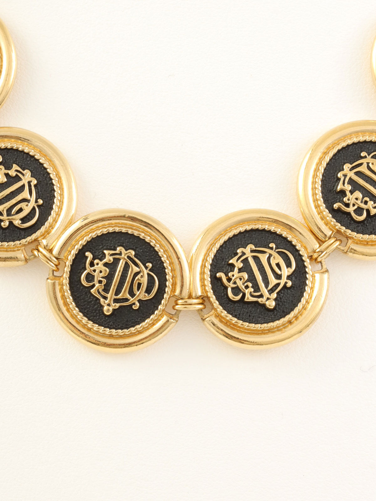 Round Emblem Logo Plate Necklace Gold/Black