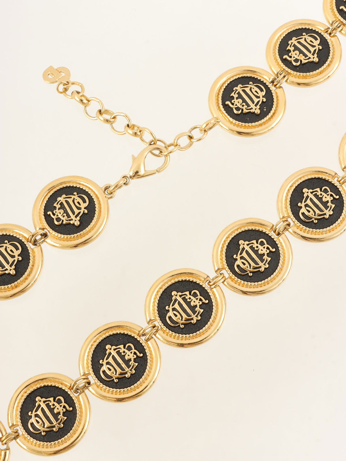 Round Emblem Logo Plate Necklace Gold/Black
