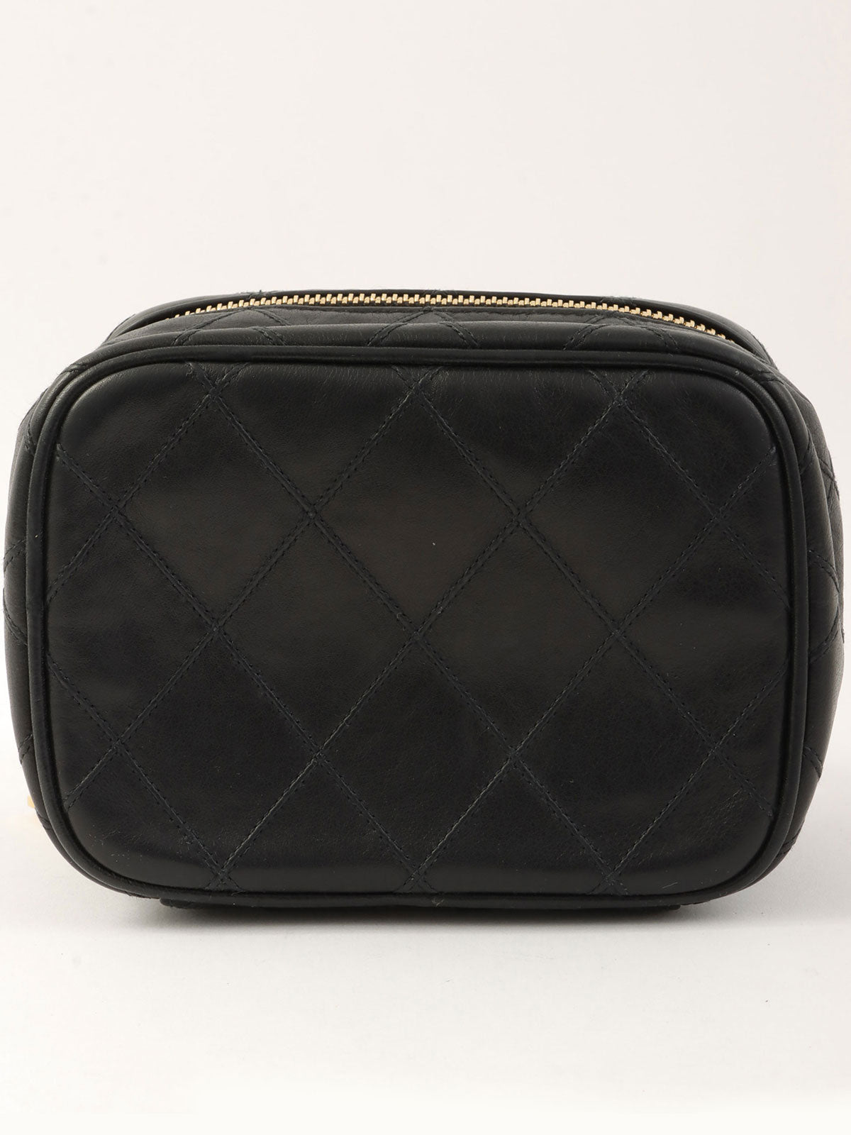 1985-1990 双色缝线 CC 标志吊坠两用化妆包，黑色