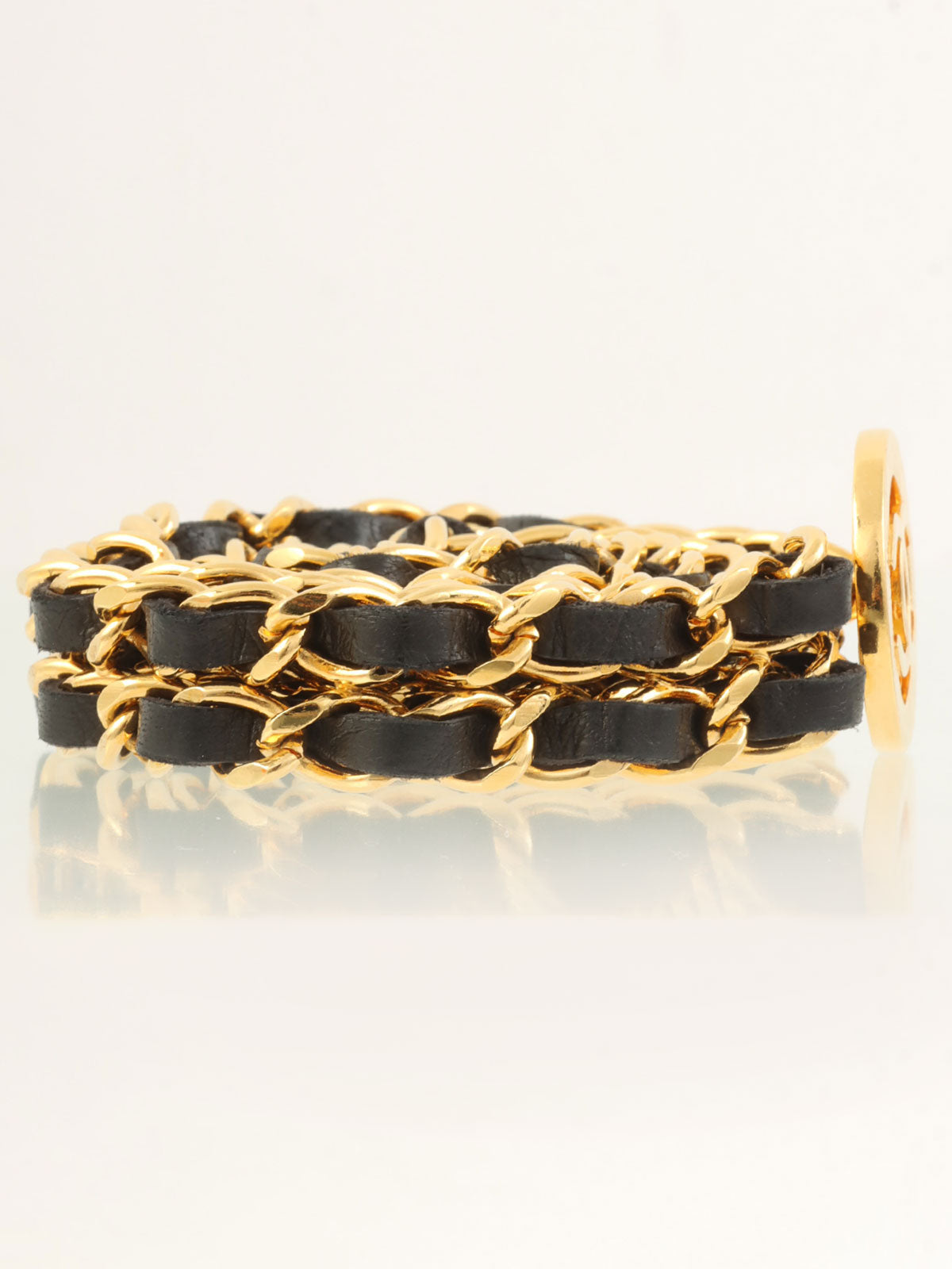 ラウンドCCマークバックルチェーンベルト ゴールド/ブラック