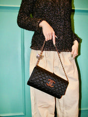 2014年頃製 シルクサテンCCマークステッチバタフライチェーンバッグ ブラック