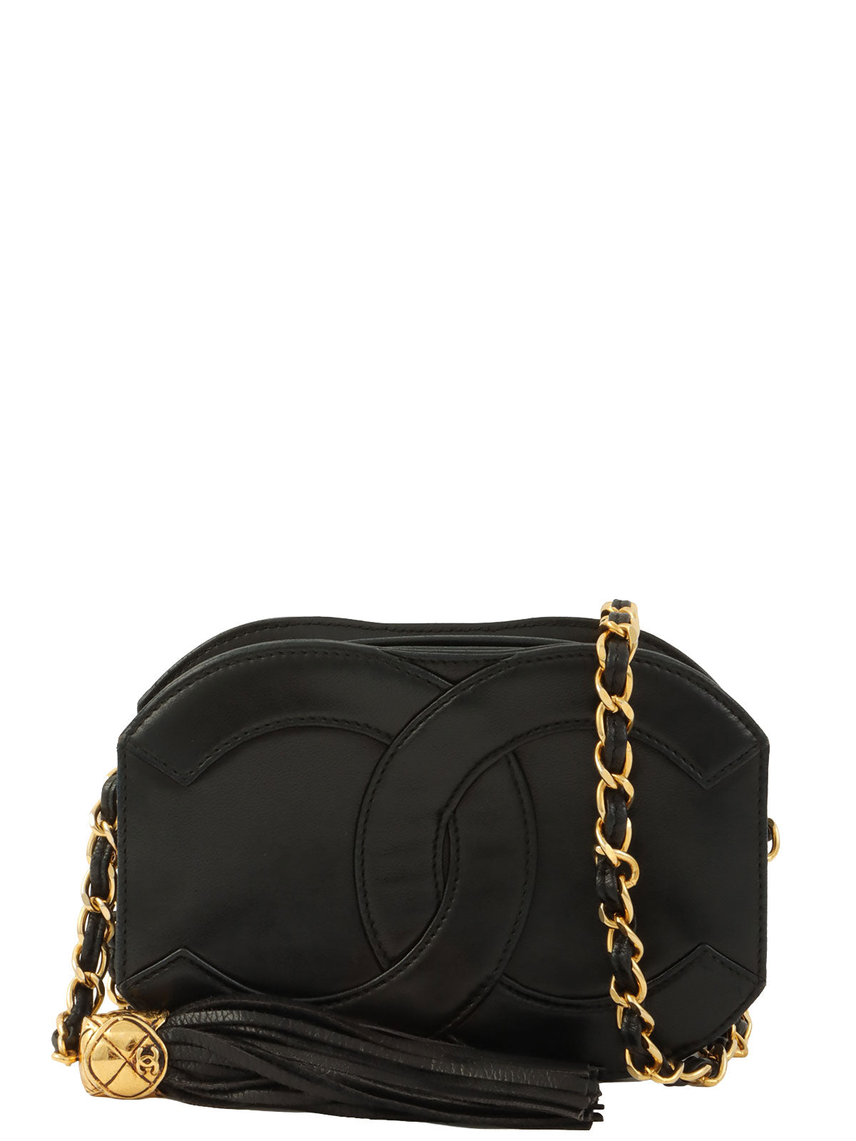 Circa 1990 CC Mark Stitch Tassel Chain Shoulder Bag Black