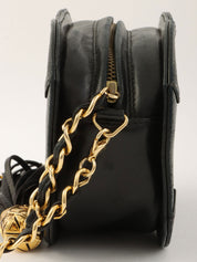 Circa 1990 CC Mark Stitch Tassel Chain Shoulder Bag Black