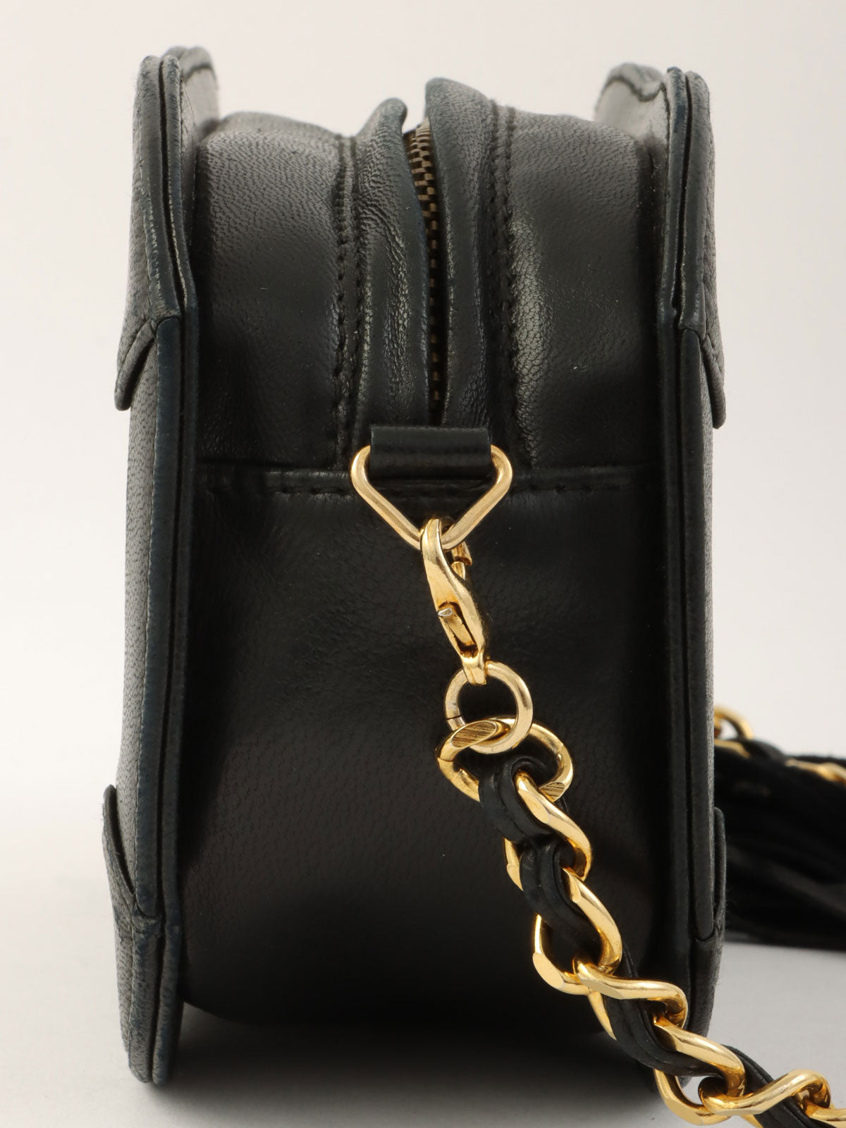 Circa 1990 CC Mark Stitch Tassel Chain Shoulder Bag Black