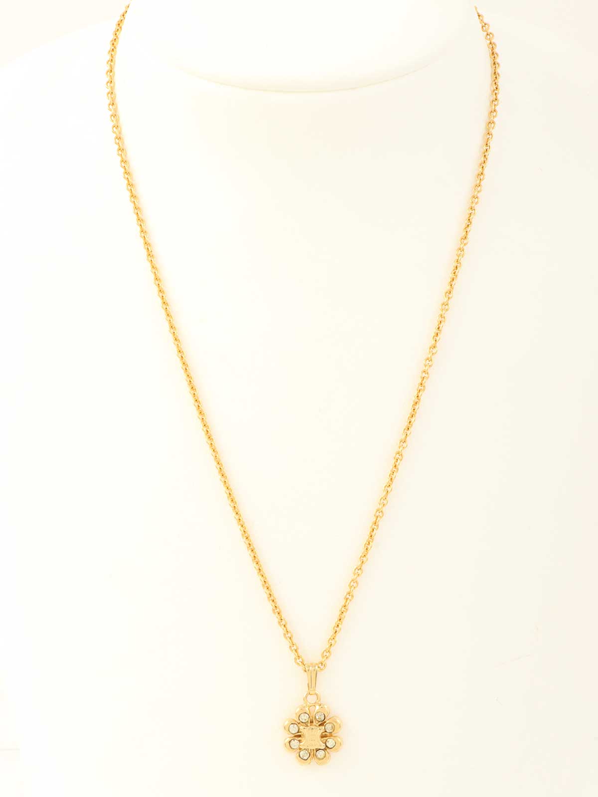 Flower Rhinestone Macadam Necklace in Gold
