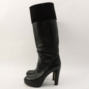Monogram Pattern Leather Boots #39 Black