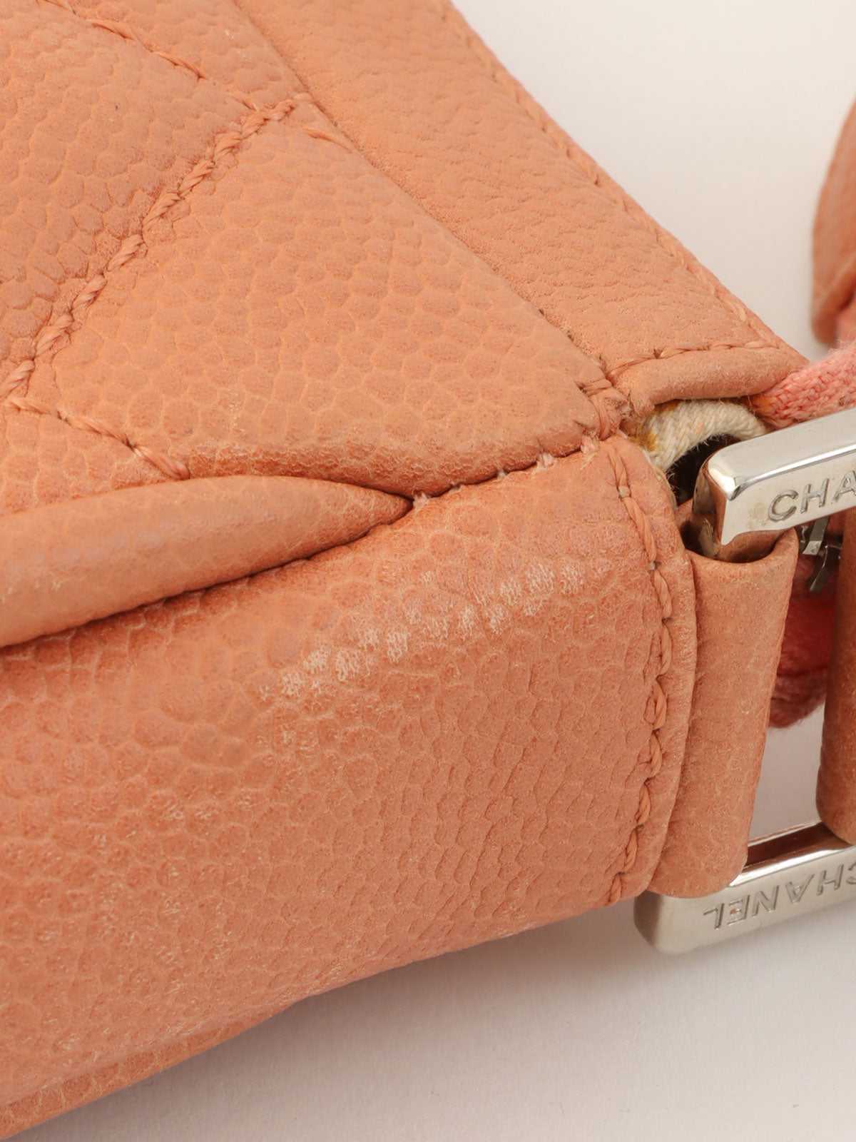 2008 Caviar Skin CC Mark Stitch One-Shoulder Bag in Coral Pink