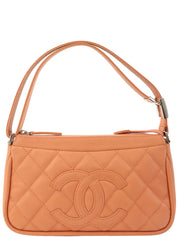 2008年頃製 キャビアスキンCCマークステッチワンショルダーバッグ コーラルピンク