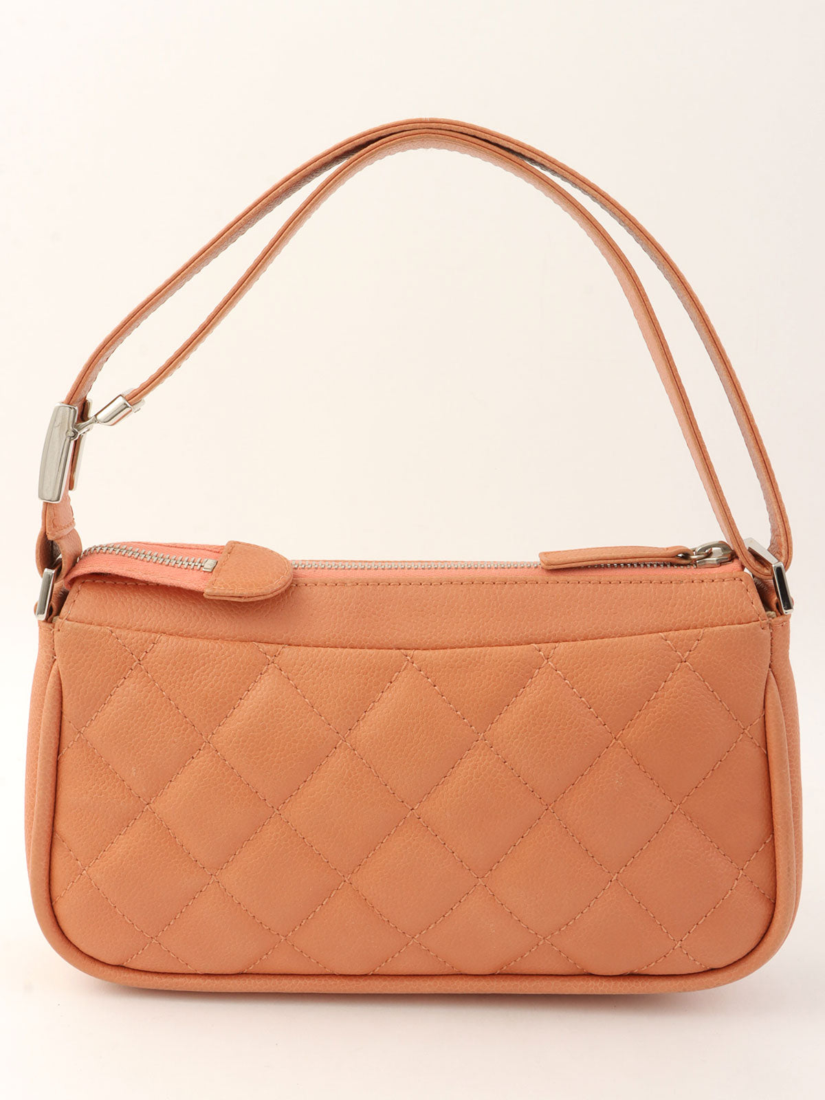 2008年頃製 キャビアスキンCCマークステッチワンショルダーバッグ コーラルピンク