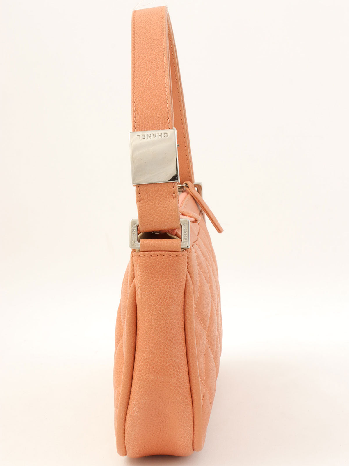 2008 Caviar Skin CC Mark Stitch One-Shoulder Bag in Coral Pink